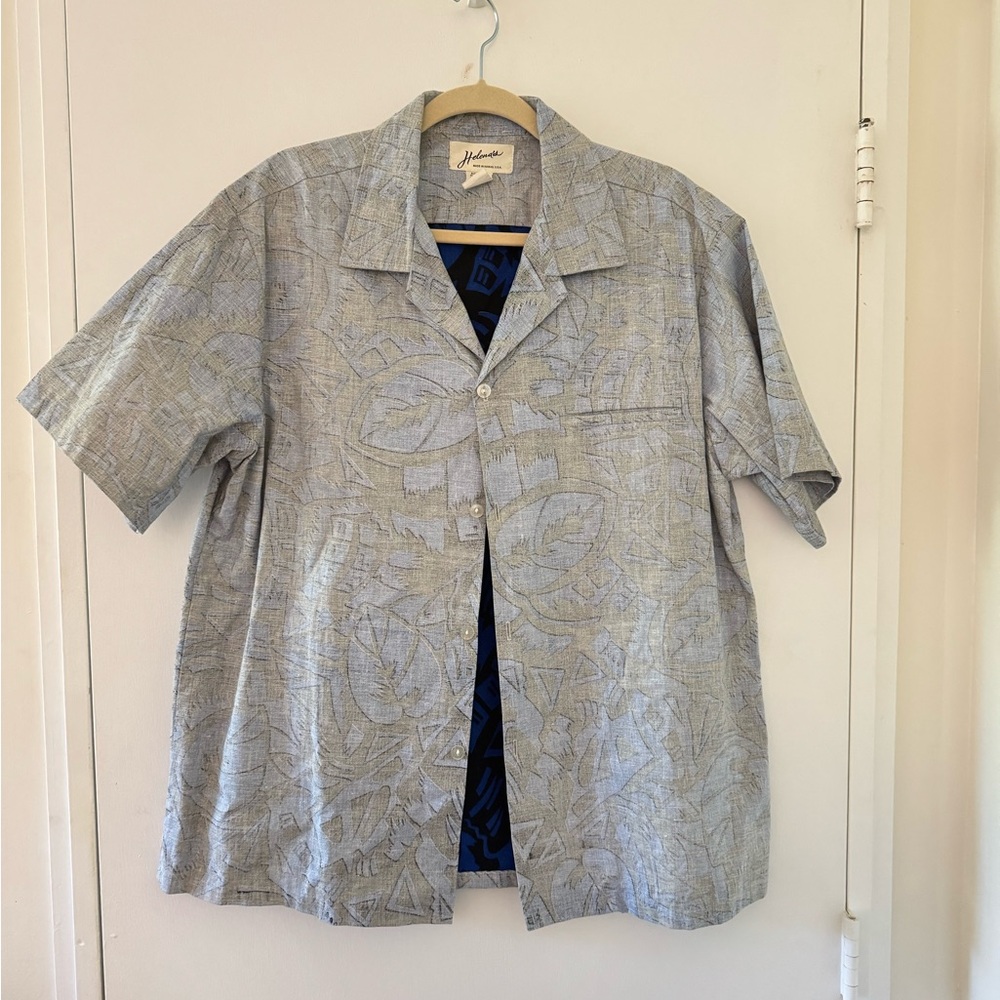 Vintage Aloha Shirt Blue and Grey Short Sleeve Button-Up XL